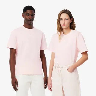 【LACOSTE】中性款-鱷魚Logo印花重磅棉質短袖T恤(淺粉色)