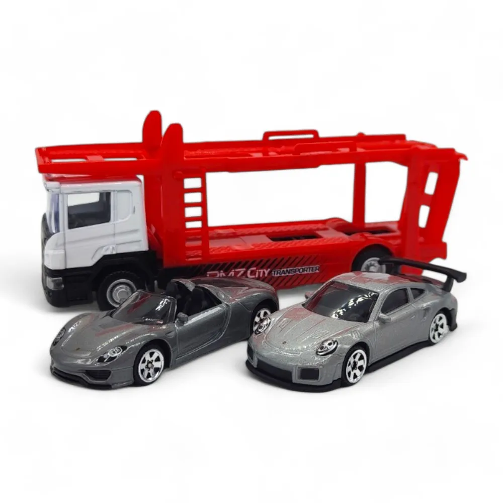 1:64模型車 SCANIA拖板車組 含Porsche 918 Spyder & 911 GT2 RS(拖板車組合套裝)