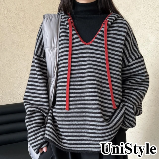 UniStyle 圓領長袖毛衣 韓版撞色條紋上衣 女 WTF