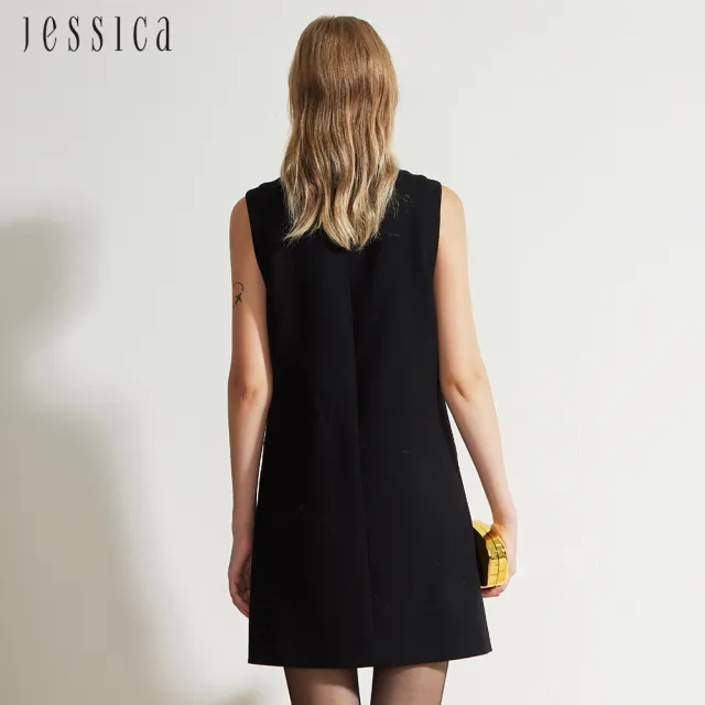 【JESSICA】氣質小香風圓領素色口袋羊毛無袖洋裝（黑）J44705