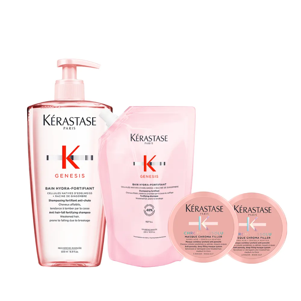 【KERASTASE 巴黎卡詩】粉漾芯生髮浴永續組(清爽型/一般型髮浴500ml+清爽型補充包500ml)