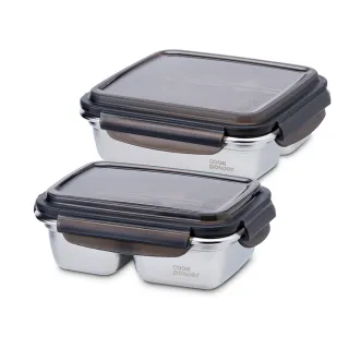 【CookPower 鍋寶】可微波分隔不鏽鋼保鮮盒2件組(1200ml+870ml)