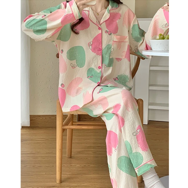 K.W. 現貨棉稠愛心多巴胺炫彩休閒家居服套裝(共1色)好評