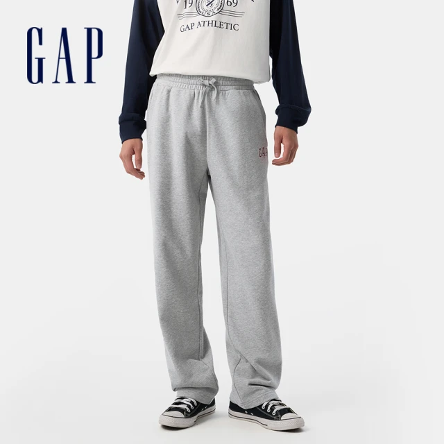 GAP 男裝 Logo刺繡抽繩鬆緊運動褲 碳素軟磨法式圈織系列-淺灰色(720957)