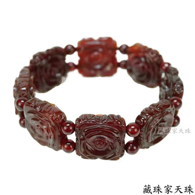 【藏珠家】紅玉髓四方財咒板珠天珠手鍊