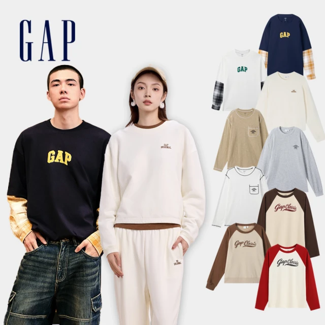 GAP 男女裝 Logo刺繡/假兩件/純棉印花圓領長袖T恤-多款可選(606156&606142&677886&637277&606161)