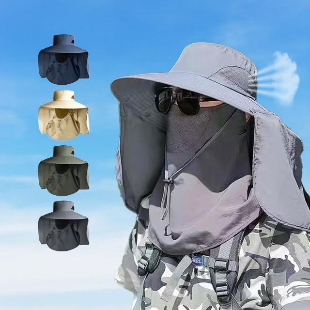 【Sumfun】寬大帽檐透氣漁夫帽 可拆卸防曬面罩 護頸一體釣魚帽 防潑水 登山帽 遮陽帽 防曬帽