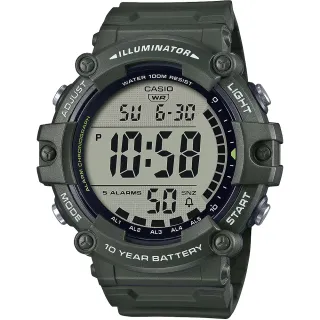 【CASIO 卡西歐】10年電力 大字體顯示 第二時間電子錶 手錶-墨綠 學生錶 畢業禮物 送禮(AE-1500WHX-3AV)