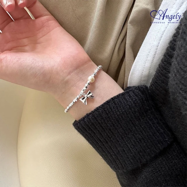 Angely 愛的蝴蝶結珍珠純銀手鍊優惠推薦