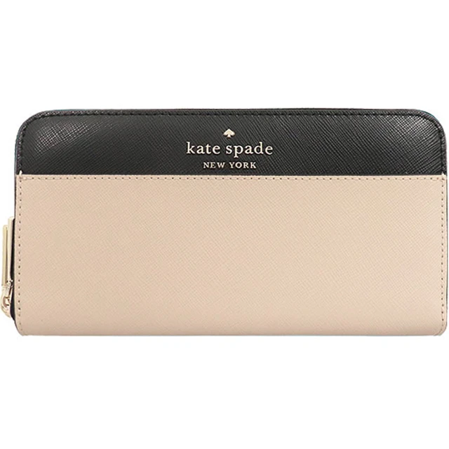 KATE SPADE STACI杏色X黑防刮皮革拉鍊式長夾