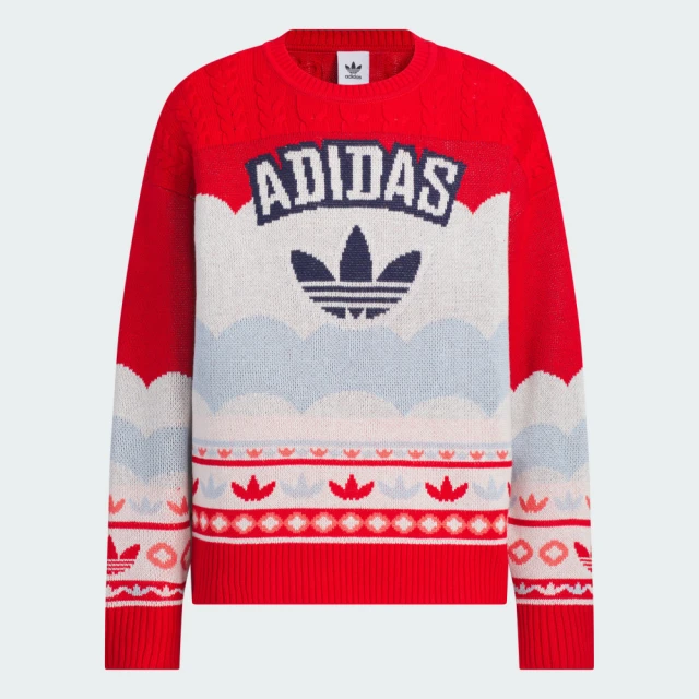 adidas 愛迪達 長袖上衣 男 女 針織 三葉草 CNY新年 LNY KNIT PULLOV 白紅 JL8367