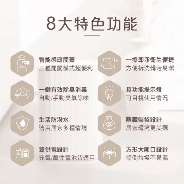 【台隆手創館】角度學 自動除臭感應垃圾桶-13L 台隆獨家侘寂白 ANGLE METHODS(兩入組)