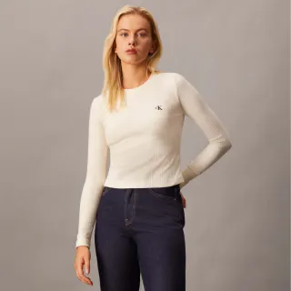【Calvin Klein】官方旗艦館 CK 標誌羅紋貼身 T恤_白色