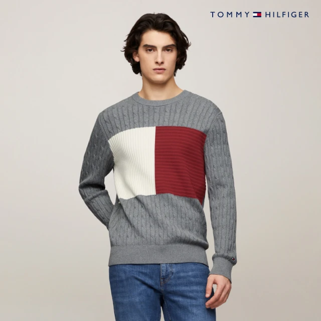 Tommy Hilfiger 官方旗艦館 絞花針織旗幟毛衣_灰色