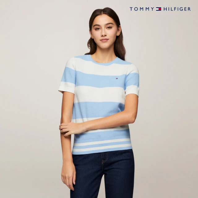 Tommy Hilfiger 官方旗艦館 橄欖球條紋短袖毛衣_藍色