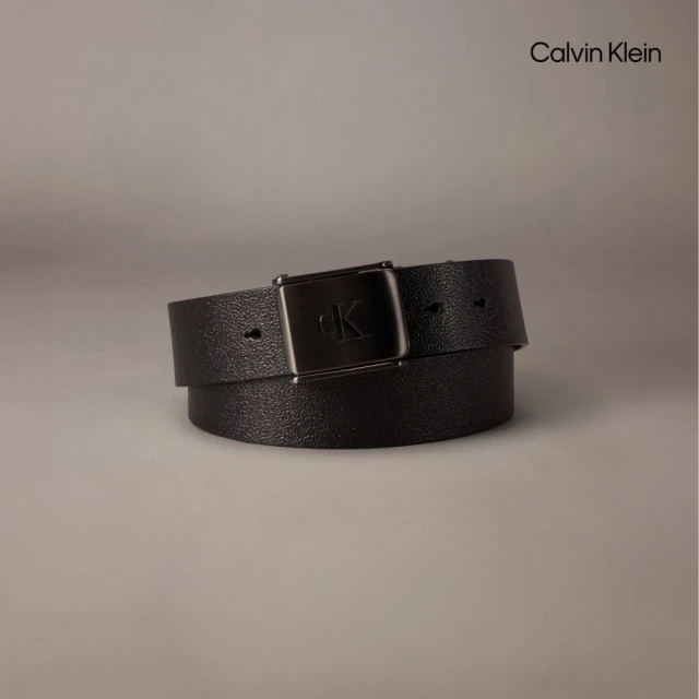Calvin Klein 官方旗艦館 CK 飾牌搭扣皮帶_黑