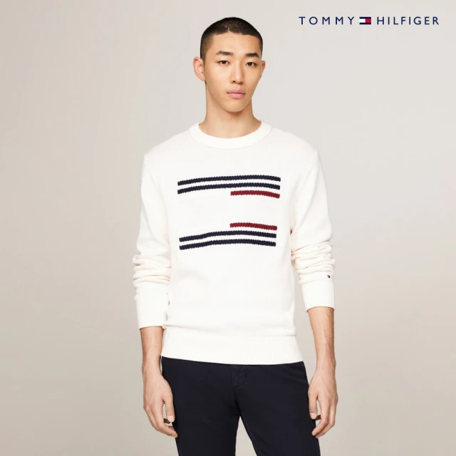 Tommy Hilfiger 官方旗艦館 絞花針織條紋旗幟寬鬆毛衣_裸色