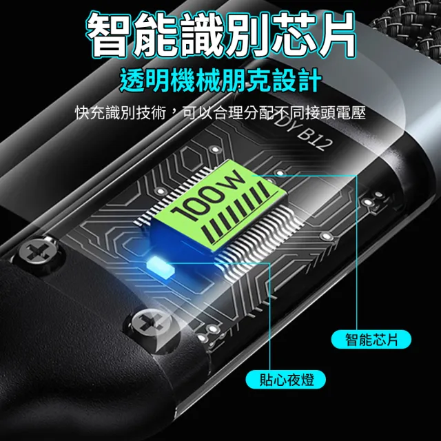 【YORI優里】100W一拖三充電線(透明指示燈充電線 蘋果16可用 蘋果/Type-C/舊安卓Micro)
