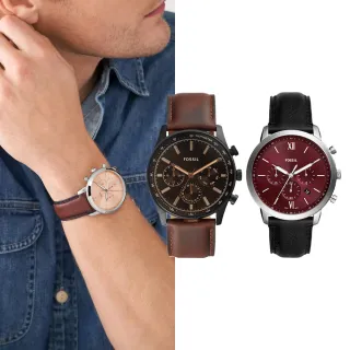 【FOSSIL 官方旗艦館】氣質雅仕三眼指針手錶 真皮錶帶 44MM(多款多色可選)