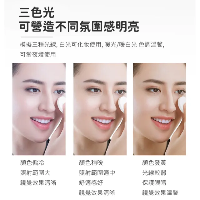 【好拾選物】LED智能觸控化妝鏡/可收納桌面梳妝鏡/方形美妝鏡-三色光-白色(兩入組)