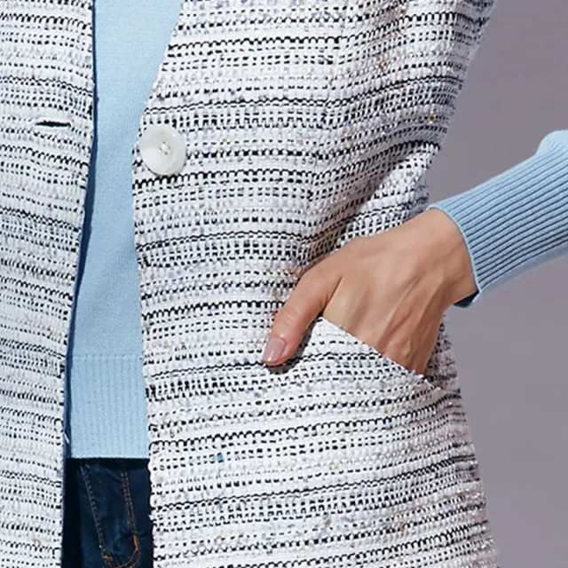 【ILEY 伊蕾】狐狸毛修身長版花呢背心(黑/粉)