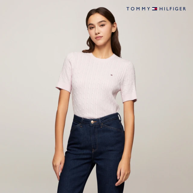 Tommy Hilfiger 官方旗艦館 Jenny 絞花針織短袖毛衣_粉紅色