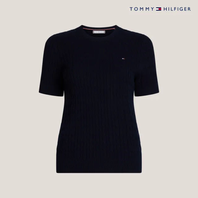 【TOMMY HILFIGER】官方旗艦館 Jenny 絞花針織短袖毛衣_藍色