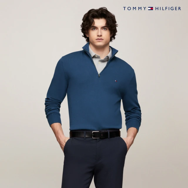 Tommy Hilfiger 官方旗艦館 半拉鍊小高領毛衣_藍色