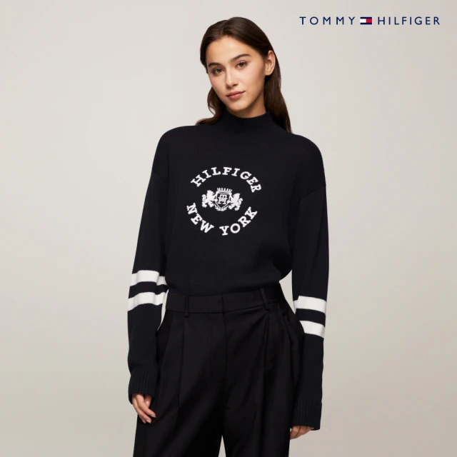 Tommy Hilfiger 官方旗艦館 學院風 Monogram 小高領毛衣_藍色