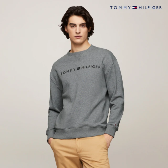 Tommy Hilfiger 官方旗艦館 同色Logo刺繡大學T_灰色