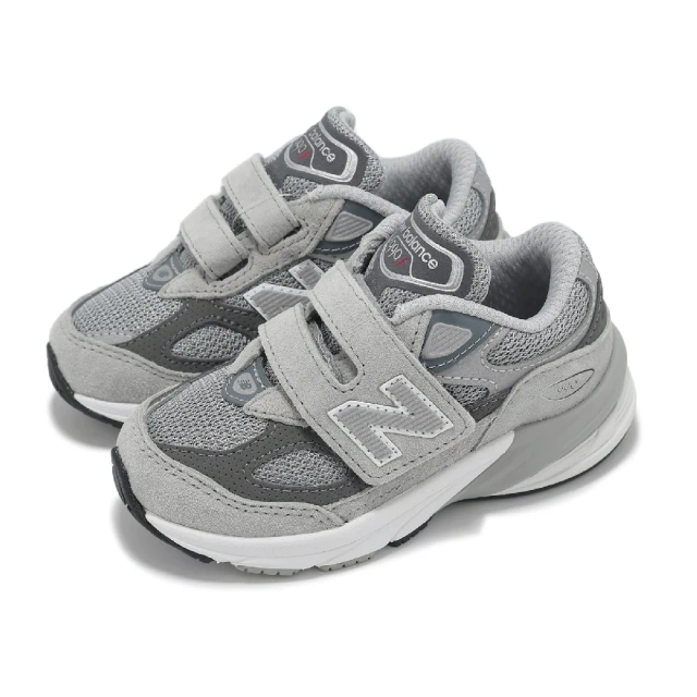 NEW BALANCE 休閒鞋 990 V6 小童 寬楦 灰 魔鬼氈 麂皮 小朋友 學步鞋 嬰兒鞋 NB(IV990GL6-W)