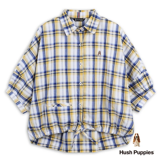 Hush Puppies 女裝 襯衫 經典配色格紋寬鬆剪裁後褶襯衫(黃藍格紋 / 53212106)