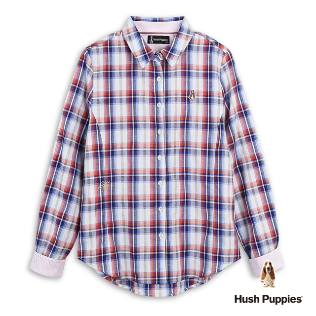 Hush Puppies 女裝 襯衫 經典配色格紋小狗襯衫(紅藍格紋 / 53212105)