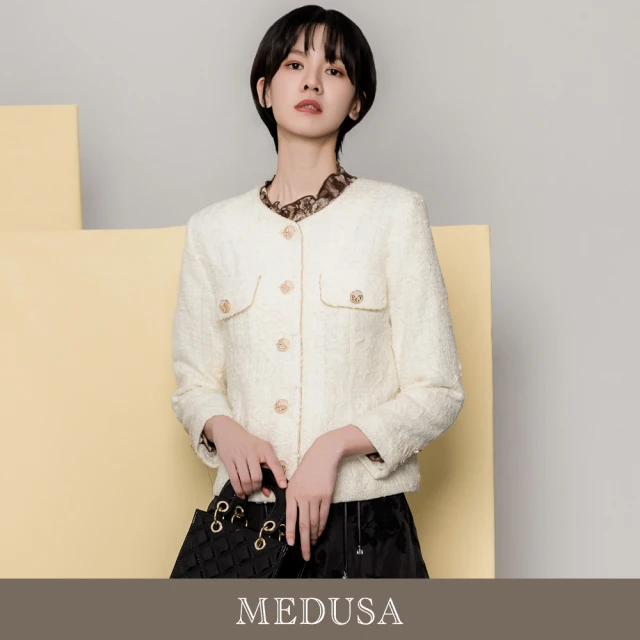 MEDUSA 曼度莎 現貨-金邊米白毛呢小香風外套（M-XL）｜女西裝外套 小香風毛呢(501-20207)