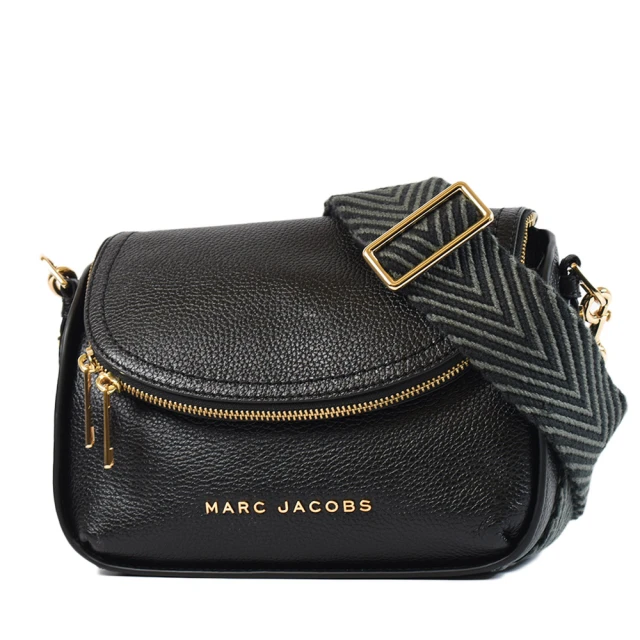 MARC JACOBS 馬克賈伯 寬背帶荔枝紋拉鍊暗層磁吸釦翻蓋斜背包-黑色