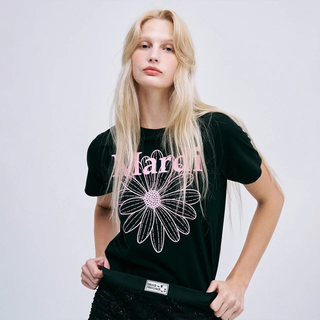 MARDI MERCREDIMARDI MERCREDI 印花短TEE 黑色 經典小雛菊 粉花 修身版 SLIM TSHIRT FLOWERMARDI