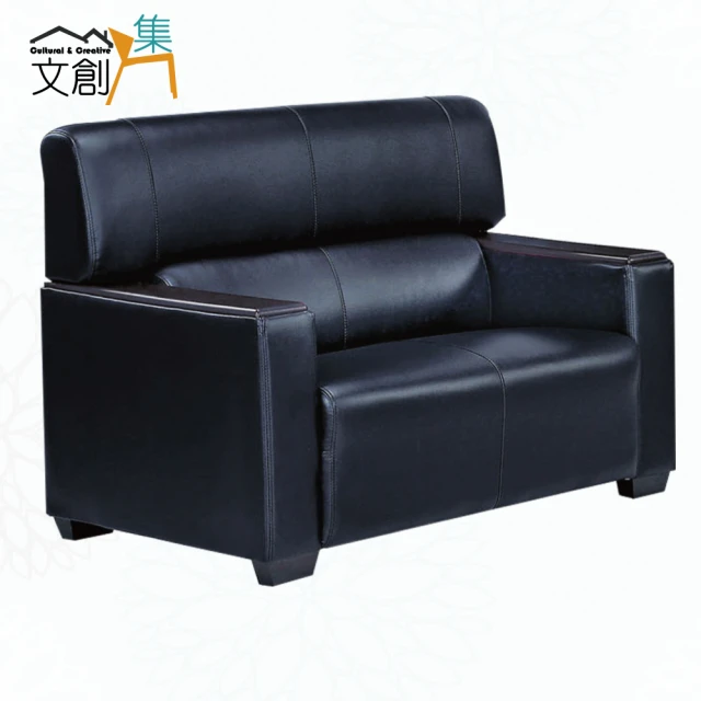 文創集 馬森黑色透氣皮革二人座沙發椅優惠推薦