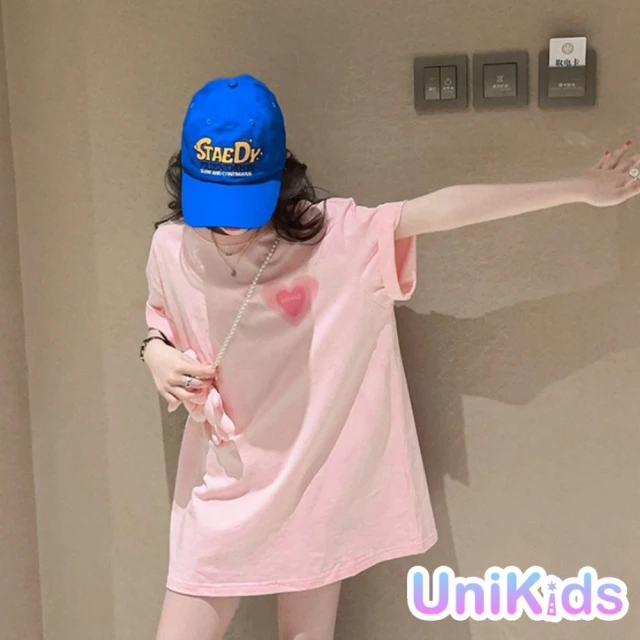 UniKids 現貨 中大童裝160碼短袖愛心印刷T恤 甜美清新風 女大童裝 VPAQL23025(單T恤)