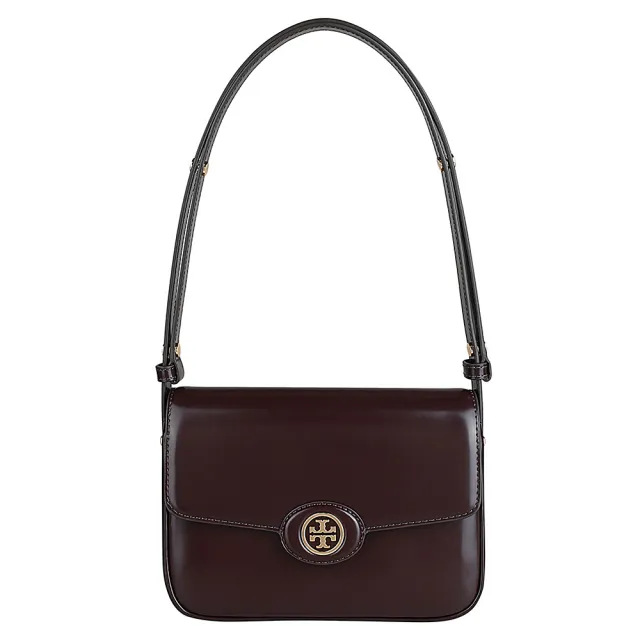 【TORY BURCH】TORY BURCH Robinson金色圓標LOGO漆皮方形肩背斜背包(葡萄紫紅)