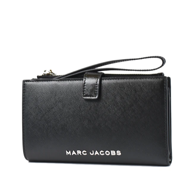 MARC JACOBS 馬克賈伯 金屬LOGO防刮十字紋釦式掛帶手機包/長夾-黑色