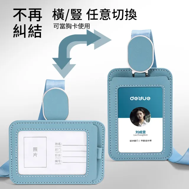 【Biuro】直式/橫式兩用 可伸縮掛繩日系皮證件套 透明工作證掛牌 識別證套 票卡收納套繩組 證件夾/票卡夾