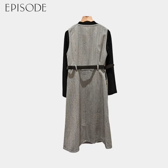 【EPISODE】優雅氣質兩件式小立領黑上衣配灰無袖背心洋裝（黑灰組）E45703