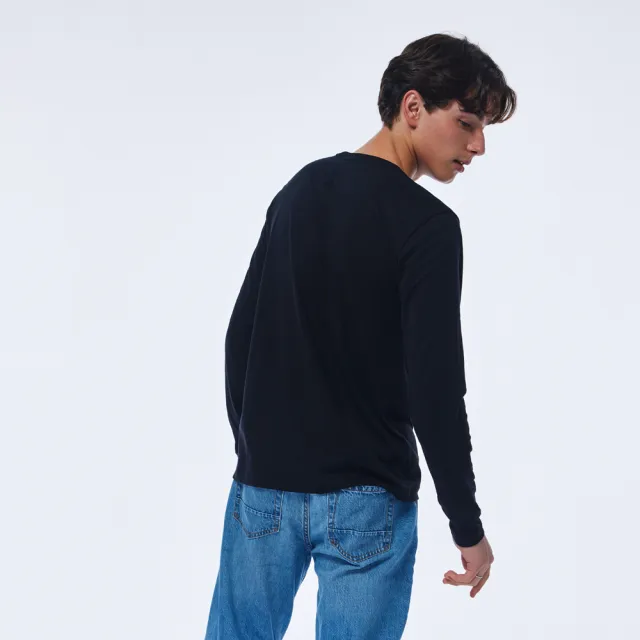 【NAUTICA】官方旗艦 男裝 燈塔圖騰印花長袖T恤(黑色)