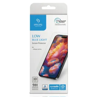 【iMos】iPhone 16 全系列 全透明 9H低藍光保護貼 3D德國萊因認證(iPhone 16 Pro Max / iPhone 16 Pro)