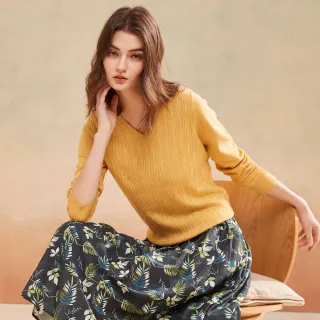 【Master Max】修身V領麻花捲花紋羊毛保暖毛衣(8428041)