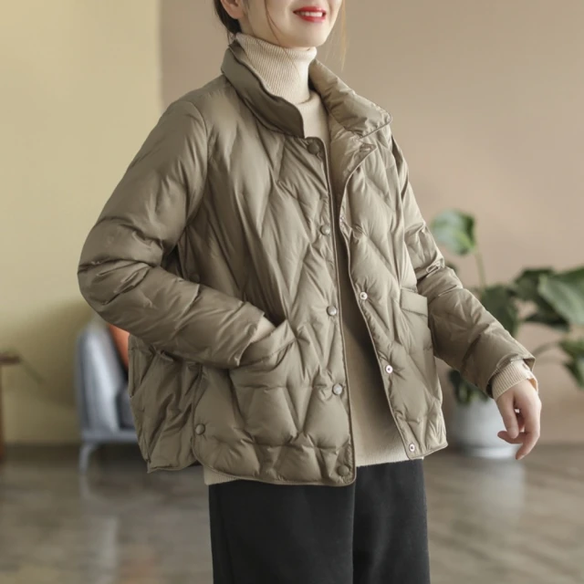 米蘭精品米蘭精品 真羽絨90%鴨絨羽絨外套(文藝復古壓膠純色女夾克3色74jx33)