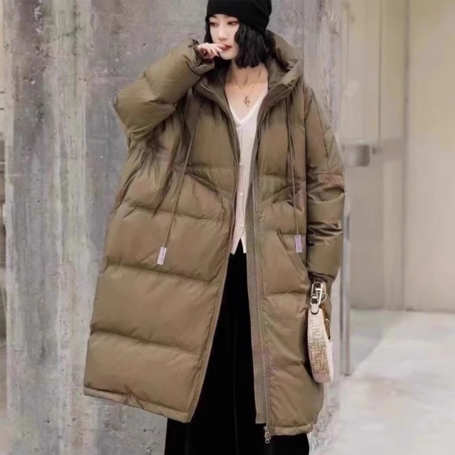 米蘭精品米蘭精品 真羽絨90%鴨絨羽絨外套(大版長款連帽過膝外女夾克5色74jx35)