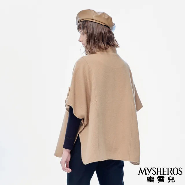 【MYSHEROS 蜜雪兒】質感造型大衣 羊毛混紡安哥拉 英倫風鈕釦可調寬袖(駝)