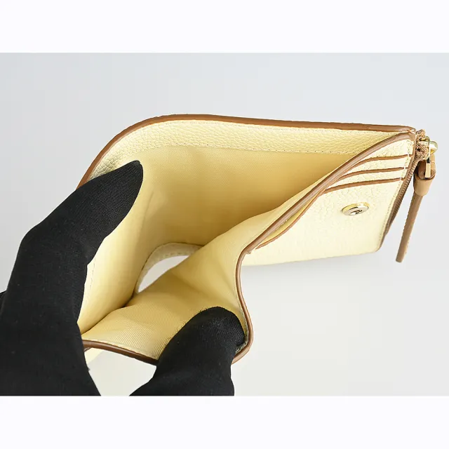 【TORY BURCH】TORY BURCH Mcgraw皮革雙T字LOGO荔枝紋小牛皮內外撞色設計6卡壓釦式拉鍊零錢短夾(棕)