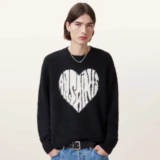 【ALLSAINTS】BUBBLE SAINTS 羊毛針織愛心塗鴉LOGO上衣 M023KC(寬鬆版型)